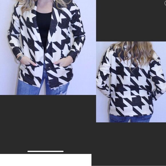 NUMPH black cream Bertha houndstooth geometric print blazer jacket Sz UK 8 NWOT - Picture 3 of 15